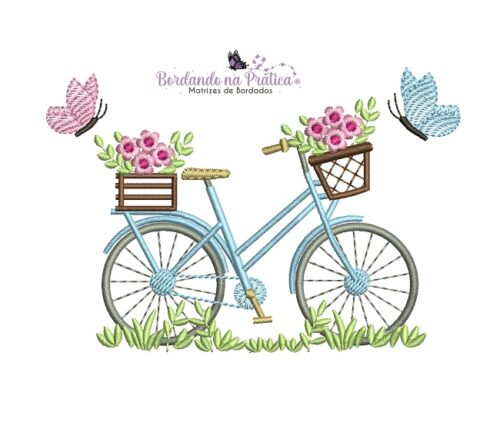 matriz de bordado Bicicleta com flores para bordar BP