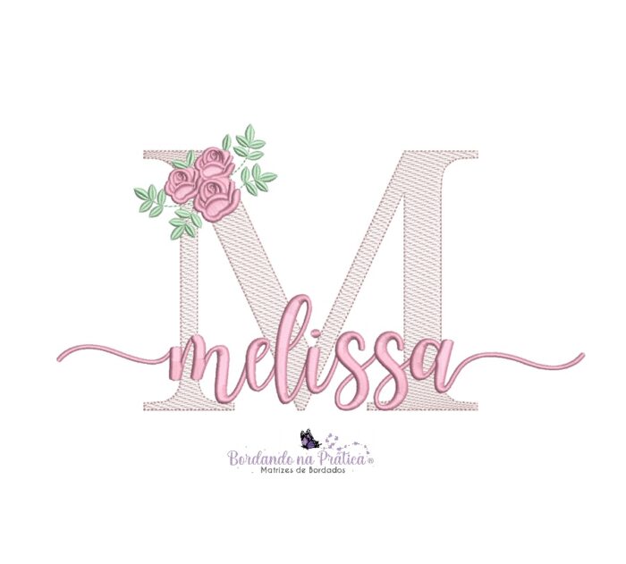 Matriz De Bordado Nome Melissa com flor para bordar