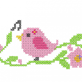 Matriz De Bordados - Passarinho No Ramo Ponto Cruz