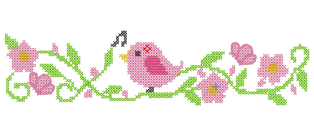 desenho 2 Matriz De Bordados - Passarinho No Ramo Ponto Cruz - Imagem 1