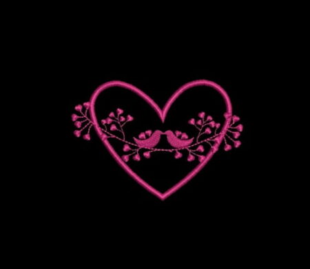 Matriz De Bordado Moldura Coração Com Pássaros  para Bordar. 