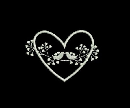 Matriz De Bordado Moldura Coração Com Pássaros  para Bordar. 