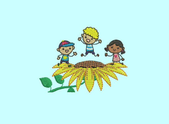 Matriz De Bordado Crianças No Girassol Para Bordar.