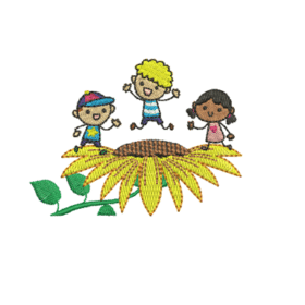 Matriz De Bordado Crianças No Girassol Para Bordar. 