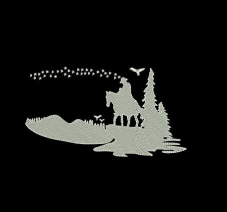 Matriz De Bordado Cowboy Na Natureza Para Bordar Com Cavalo.