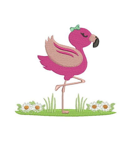 Matriz De Bordado Flamingo no Jardim para bordar.