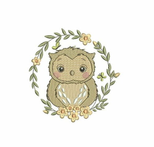 Matriz De Bordado Corujinha No Ramo De Flores Para Bordar.
