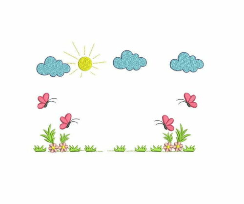 Matriz De Bordado Jardim Com Borboletas e Flores Para Bordar.