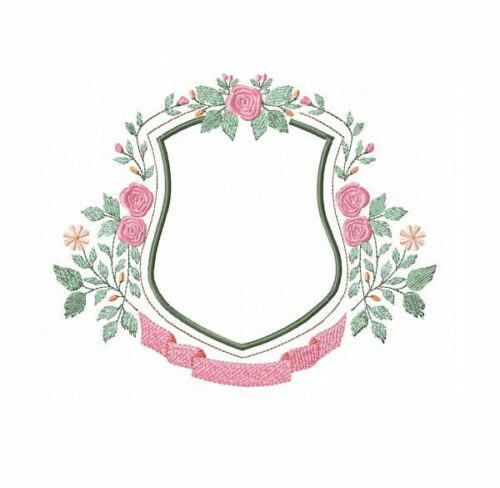 Matriz De Bordado Brasão com rosas e folhas para bordar.