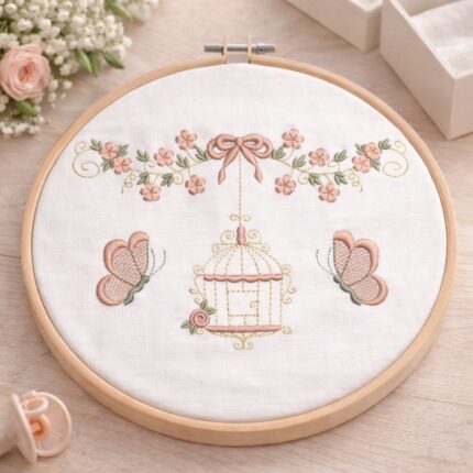 matriz de bordado Jardim Gaiola Borboletas para bordar bordando na pratica