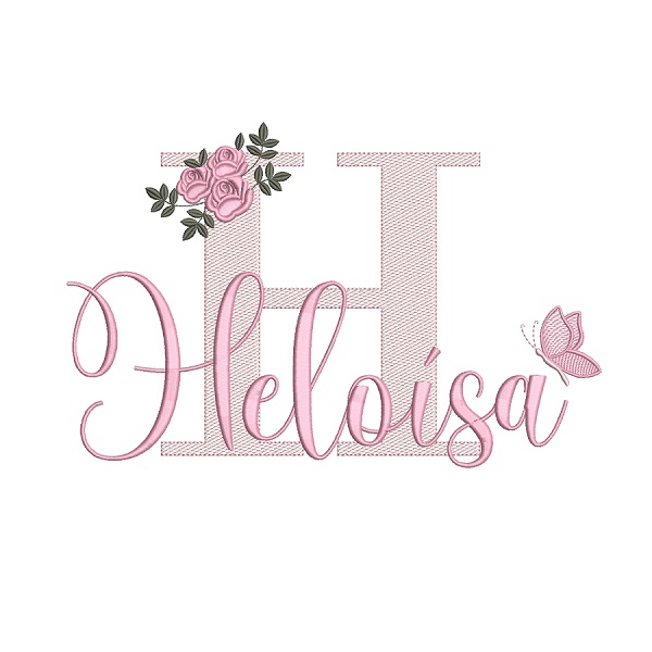 Matriz de Bordado Nome Heloisa para bordar com borboleta e flores pontos leves Matriz de Bordado Nome Heloisa para bordar com borboleta e flores pontos leves