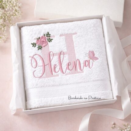 Matriz de bordado nome Helena com flores e letra H do alfabeto para bordar Bordando na pratica