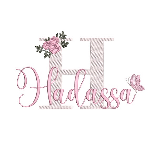 Matriz de Bordado nome Hadassa para bordar com Flores, borboleta e letra.