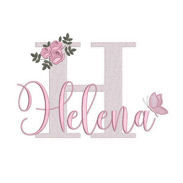 Matriz de bordado nome helena para bordar com borboleta e flores Matriz de bordado nome helena para bordar com borboleta e flores
