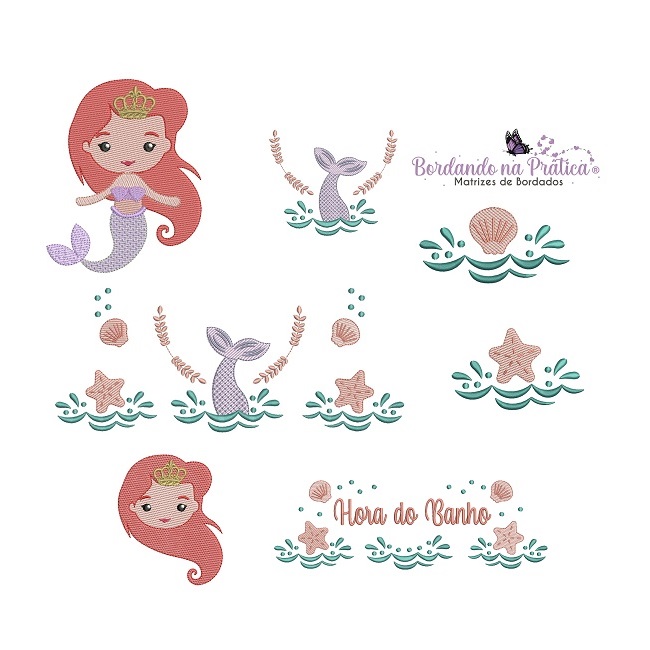 Matriz de bordado pacotinho sereia Matriz de Bordado Hora do Banho Sereia para bordar