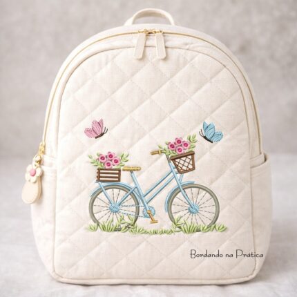 Matriz de bordado bicicleta com flores e folhas para bordar bordando na pratica