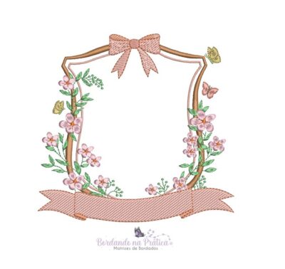 Matriz De bordado Brasão Moldura flores para bordar com nomes