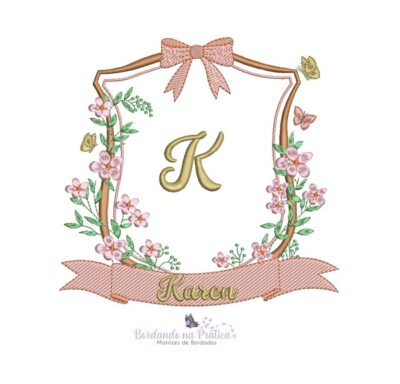 Matriz de bordado moldura flores Karen para bordar com laco