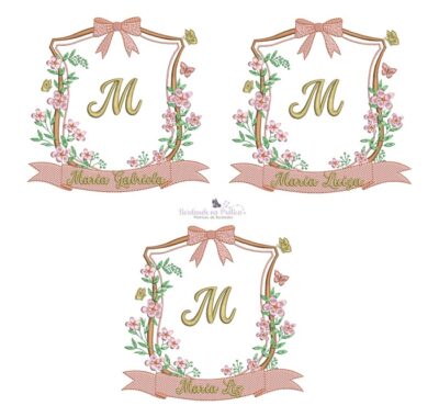 Matriz de bordado moldura flores Maria Gabriela, maria Liz para bordar com laco