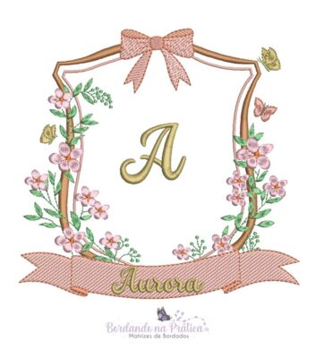 Matriz de bordado moldura flores aurora para bordar com laco