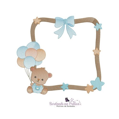 matriz de bordado moldura ursinho com balão para bordar