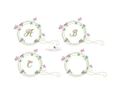 Matriz de bordado Alfabeto moldura borboletas BP para bordar