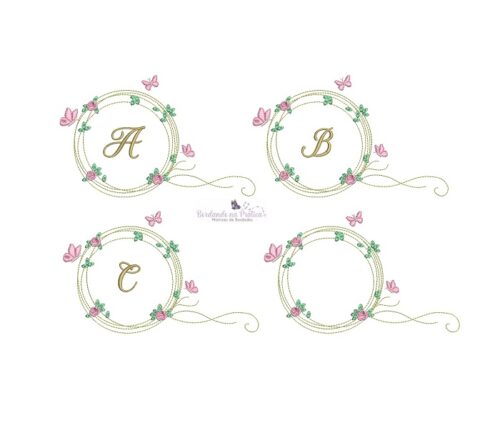 Matriz de bordado Alfabeto moldura borboletas BP para bordar