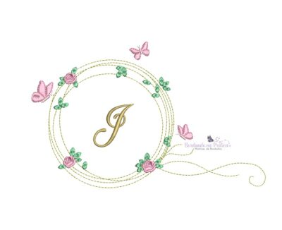 Matriz de Bordado letra J moldura borboletas BP para bordar
