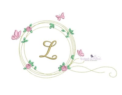 Matriz de Bordado letra L moldura borboletas BP para bordar