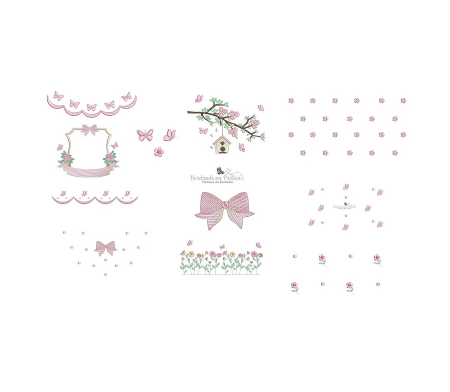 Matriz de bordado colecao pequenas borboletas com flores para bordar com molduras, gaiola laços e poas pacotinho Matriz de bordado colecao pequenas borboletas com flores para bordar com molduras, gaiola laços e poas pacotinho