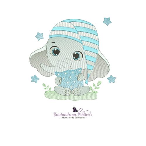 matriz de bordado Elefantinho Cute sentado com almofada para bordar