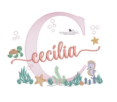 matriz de bordado nome Cecilia Fundo do Mar para bordar
