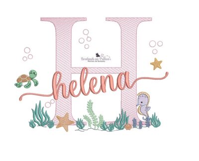 matriz de bordado nome Helena Fundo do Mar para bordar