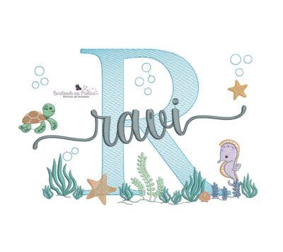 matriz de bordado nome Ravi fundo do Mar para bordar