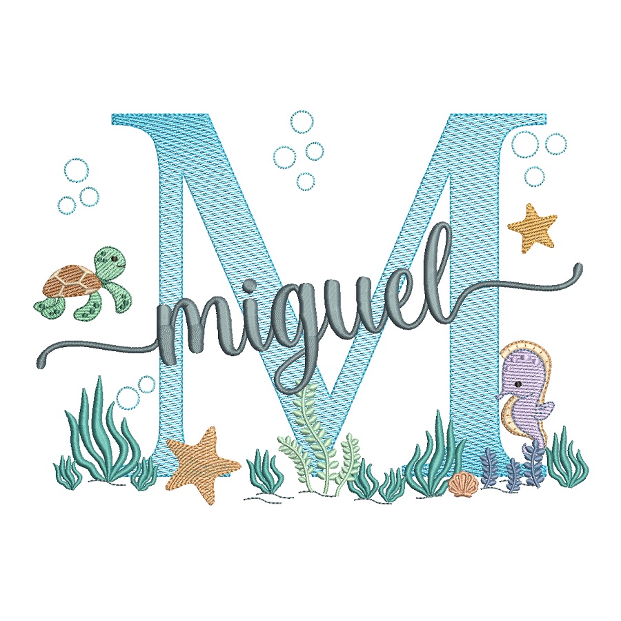 matriz de bordado nome Miguel fundo do mar para bordar matriz de bordado nome Miguel fundo do mar para bordar
