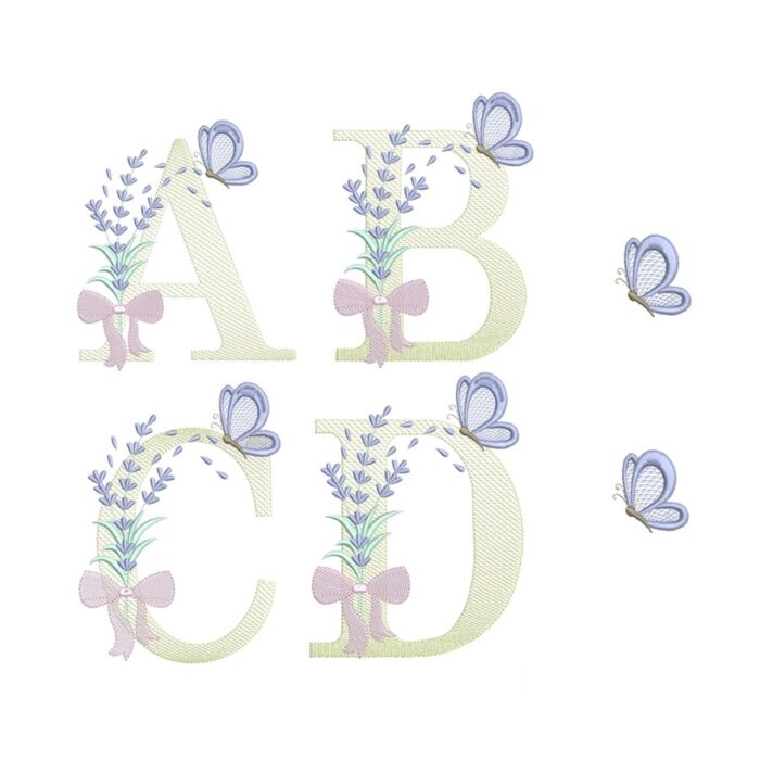 Matriz de Bordado Alfabeto Lavanda com laço para bordar