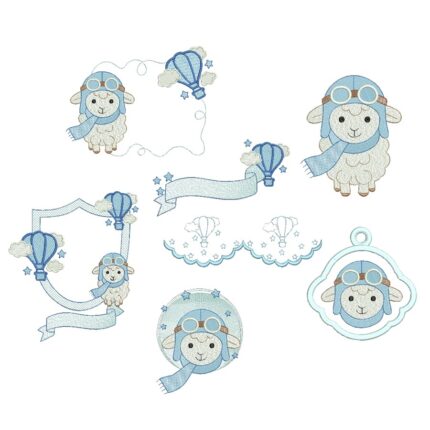 Matriz de Bordado Coleção Ovelhinha Aviador para bordar