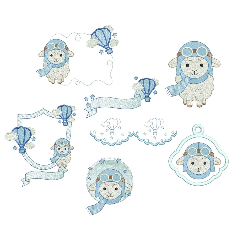 Matriz de Bordado Coleção Ovelhinha Aviador para bordar Matriz de Bordado Coleção Ovelhinha Aviador para bordar
