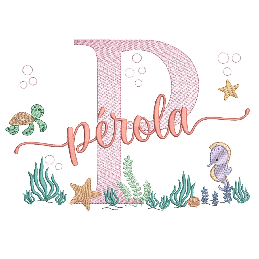 Matriz de Bordado Nome Pérola fundo do mar para bordar Matriz de Bordado Nome Pérola fundo do mar para bordar