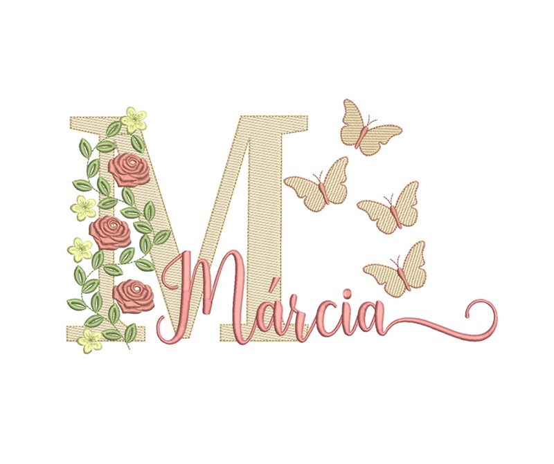Matriz de bordado Marcia com flores e borboletas para bordar Matriz de bordado Marcia com flores e borboletas para bordar