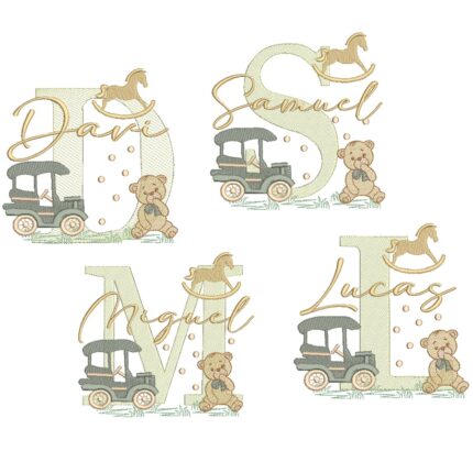 Matriz de Bordado coleção nomes de menino com brinquedos de Infância para bordar