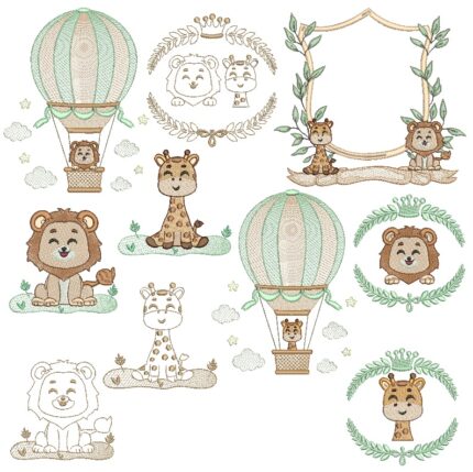 Matriz de Bordado Coleção Leão e Girafa para bordar