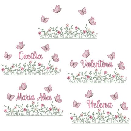 Matriz de Bordado Coleção Nomes jardim flores e Borboletas para bordar