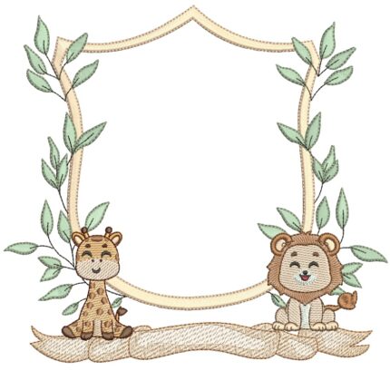 Matriz de Bordado moldura Leão e Girafa para bordar
