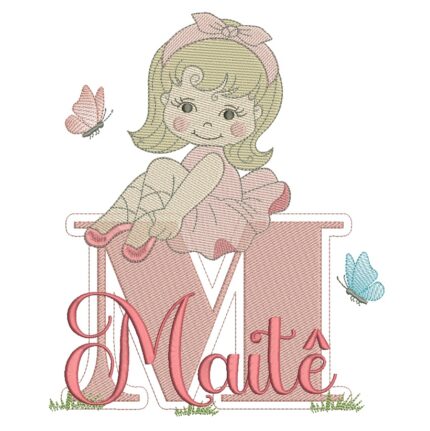 Matriz de Bordado nome Maitê com bailarina para bordar