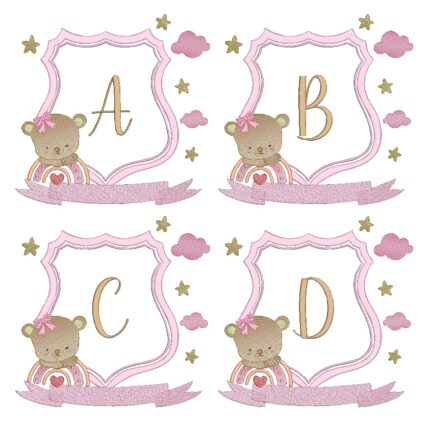 Matriz de bordado Alfabeto Brasão Ursinha para bordar