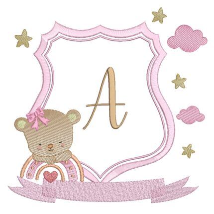 Matriz de bordado Brasão Ursinha Letra A para bordar