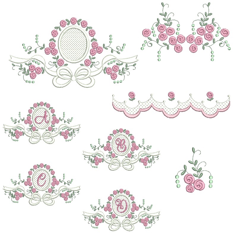 matriz de bordado Coleção raminho flores com laço e Alfabeto para bordar matriz de bordado Coleção raminho flores com laço e Alfabeto para bordar