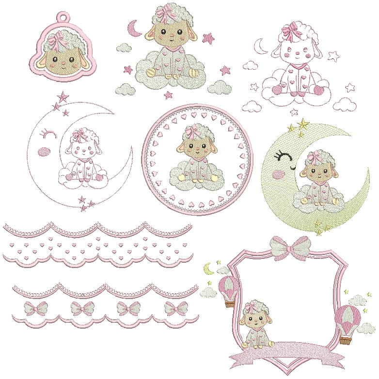 Matriz de Bordado Coleção Ovelhinha Soneca com Balão para bordar Matriz de Bordado Coleção Ovelhinha Soneca com Balão para bordar