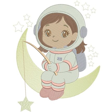 matriz de Bordado menina astronauta na Lua para bordar